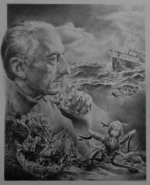 Tekening getiteld "Jacques-Yves Couste…" door Dmitry Selivanov, Origineel Kunstwerk, Potlood