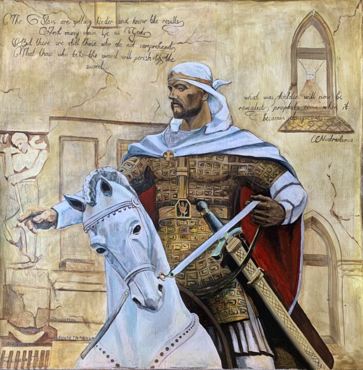 the WHITE KING, GREAT HERALD from prophecy of Nostradamus 绘画, 37.4x37.4 in