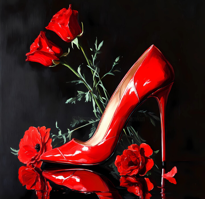 Flossy red high heeled shoe 数字艺术