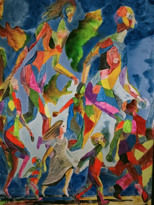 Peinture intitulée "Exode Éthéré" par Audran, Œuvre d'art originale, Pigments