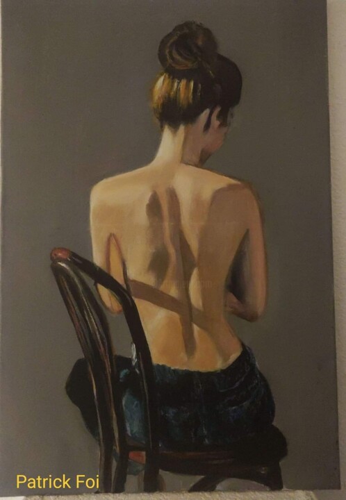Jeune femme dos nu sur une chaise 绘画, 23.6x15.8 in