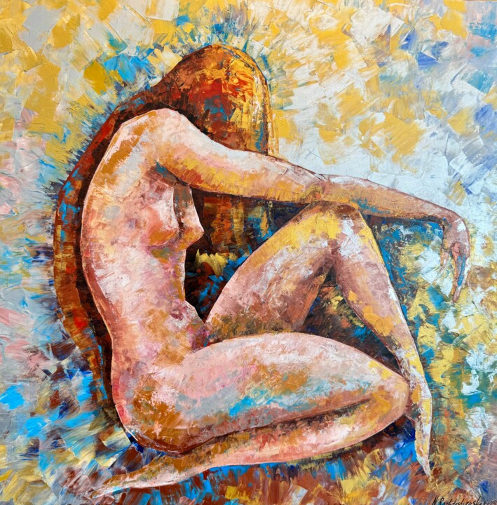 Nude Girl Painting Original Artwork Young Redhead Nude Girl 绘画, 31.5x31.5 in