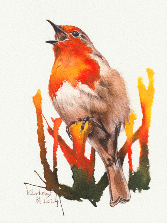 Robin #4 图画, 7.9x5.9 in