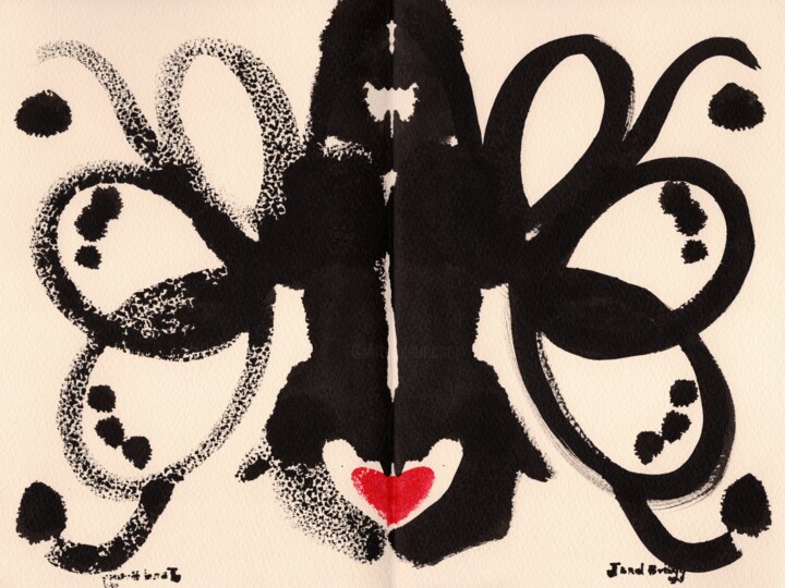 Painting titled "Rorschach with Hear…" by Janel Bragg, Original Artwork, Ink