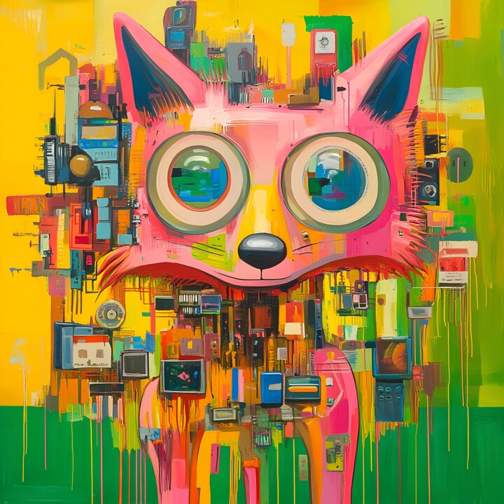 Digitale Kunst getiteld "The Fox and the Cir…" door Anna Burger, Origineel Kunstwerk, Digitale collage