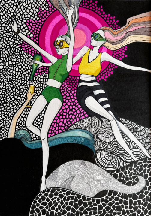 "Peace, friendship, champagne" #1 图画, 16.5x11.7 in