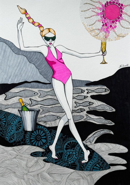 "Peace, friendship, champagne" #2 Resim, 16,5x11,7 in
