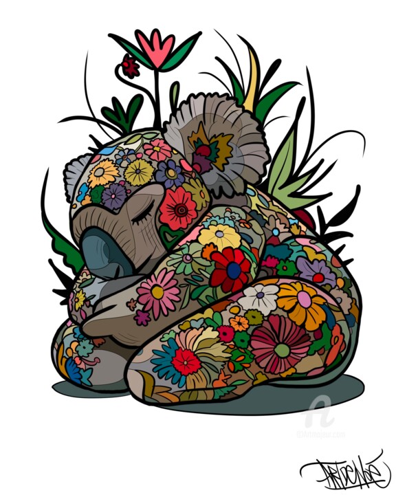 Zen Koala flowers 数字艺术