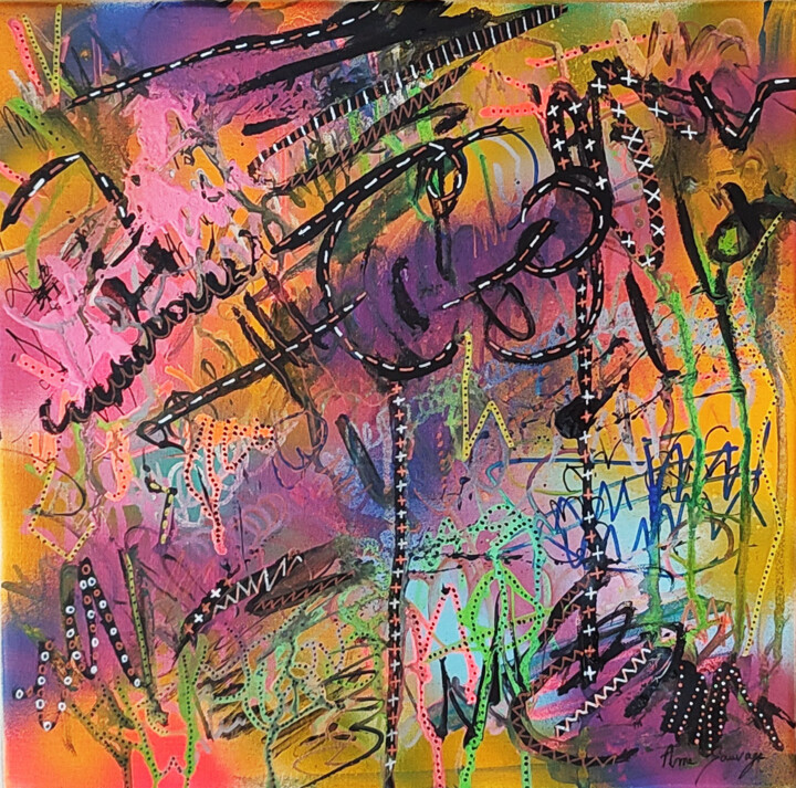 Electro - tableau abstrait coloré street art 绘画, 11.8x11.8 in