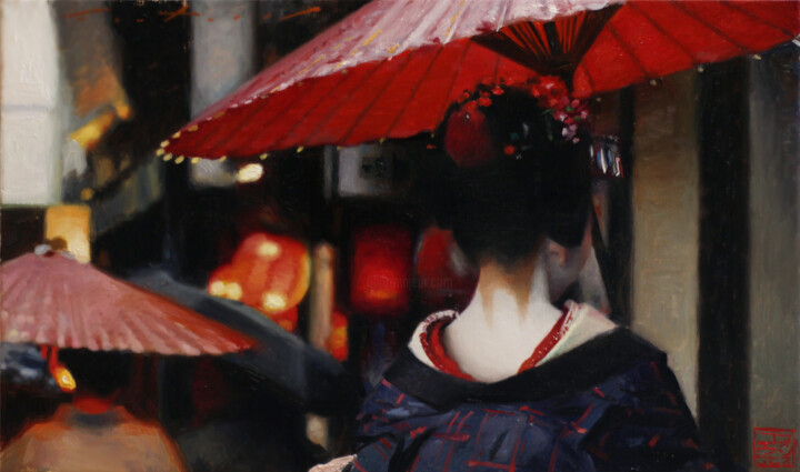 Rainy Day in Pontocho 绘画, 12x16 in