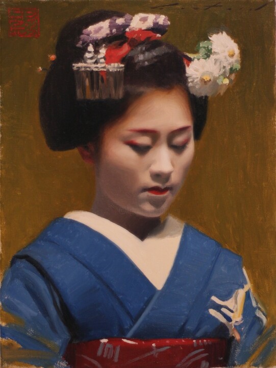 Geisha Katsutomo 绘画, 12x9 in