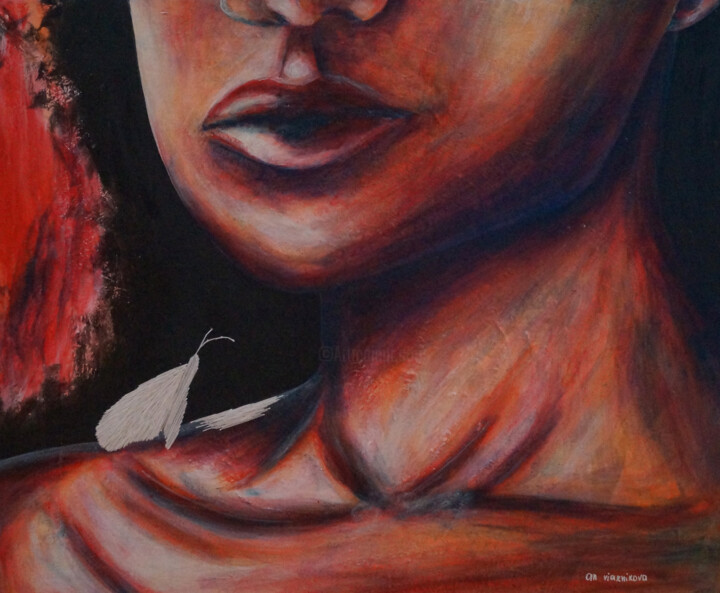 Painting titled "Mr. Moth, series Th…" by An Viaznikova, Original Artwork, Acrylic Mounted on Wood Stretcher frame