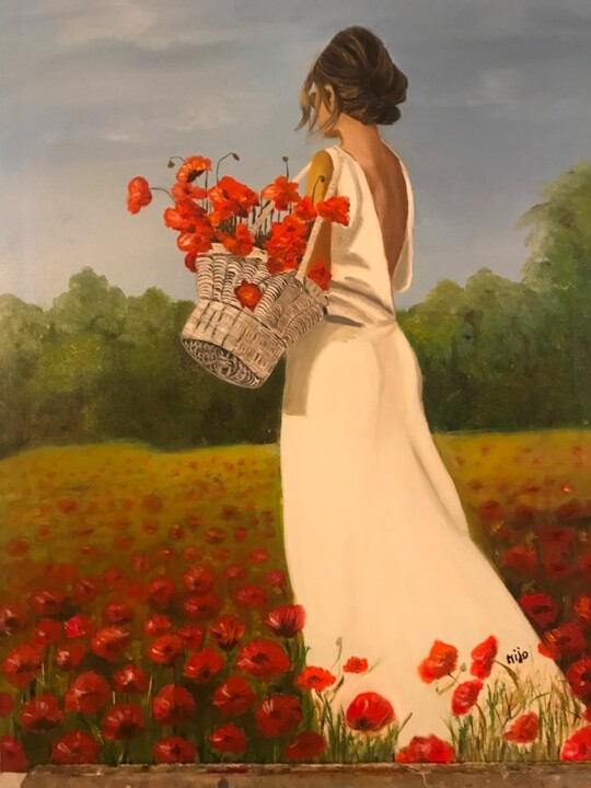 La Dame aux Coquelicots 绘画, 31.5x23.6 in