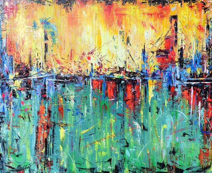 City Lights on Water Schilderij, 31,5x39,4 in