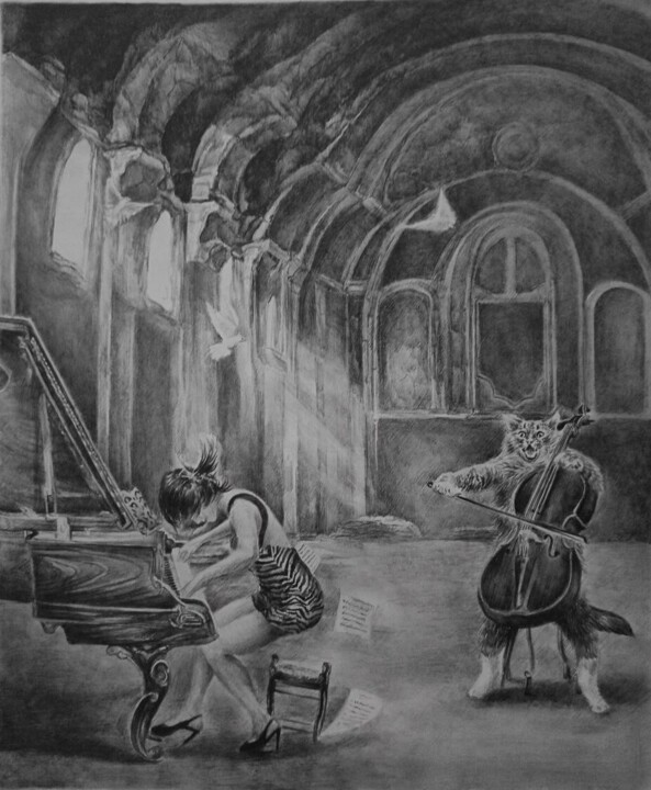 Afternoon concert Tekening, 11,8x9,1 in
