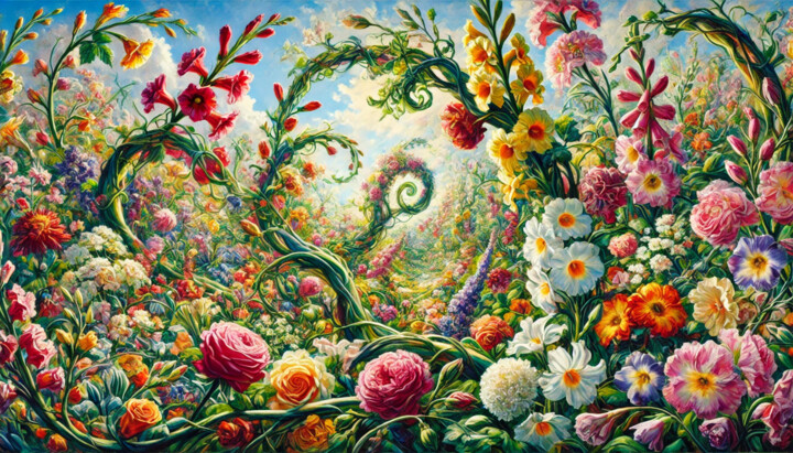 Floral Arches: A Journey Through a Spiraling Garden 数字艺术