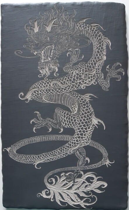 Dragon № 1. Paint сarving Tablo, 15,8x9,8 in