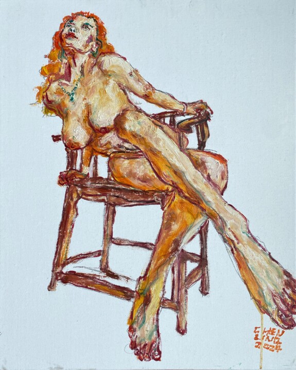 Schilderij getiteld "Without Restraint" door Ling Chen, Origineel Kunstwerk, Olie Gemonteerd op Frame voor houten brancard
