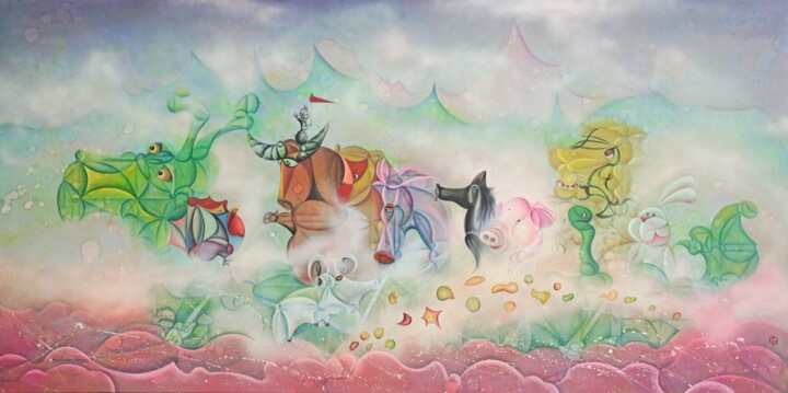 12 Chinese Zodiac Signs 绘画, 45.3x90.6 in