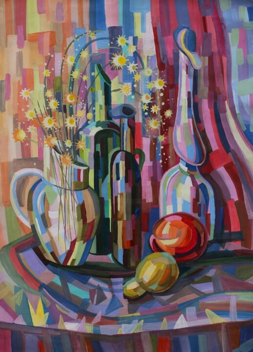 Yellow still life with mimosa Pittura, 31,5x23,6 in