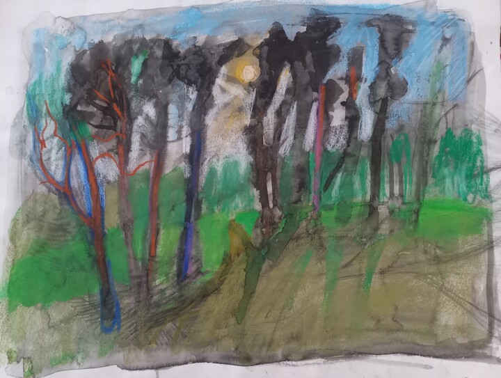 Pine forest in August 图画, 11.6x15.8 in