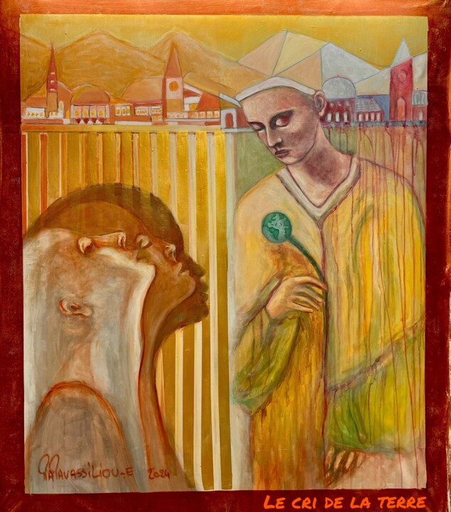 Painting titled "Le cri de la terre" by Evangeli Papavassiliou, Original Artwork, Acrylic