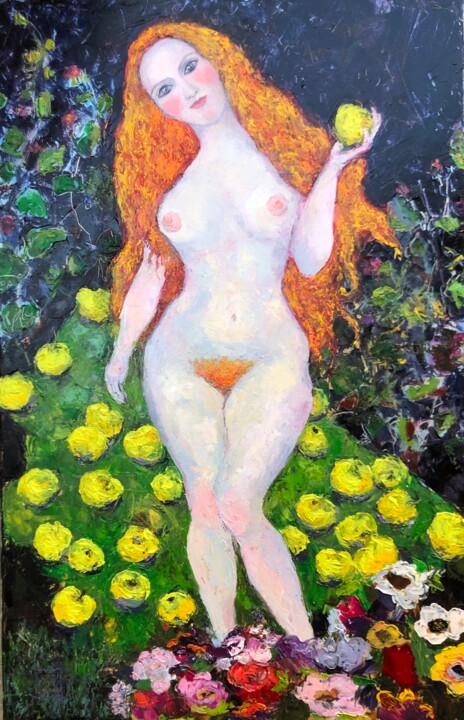 Schilderij getiteld "Amour de pomme" door Elena Stauffer, Origineel Kunstwerk, Olie
