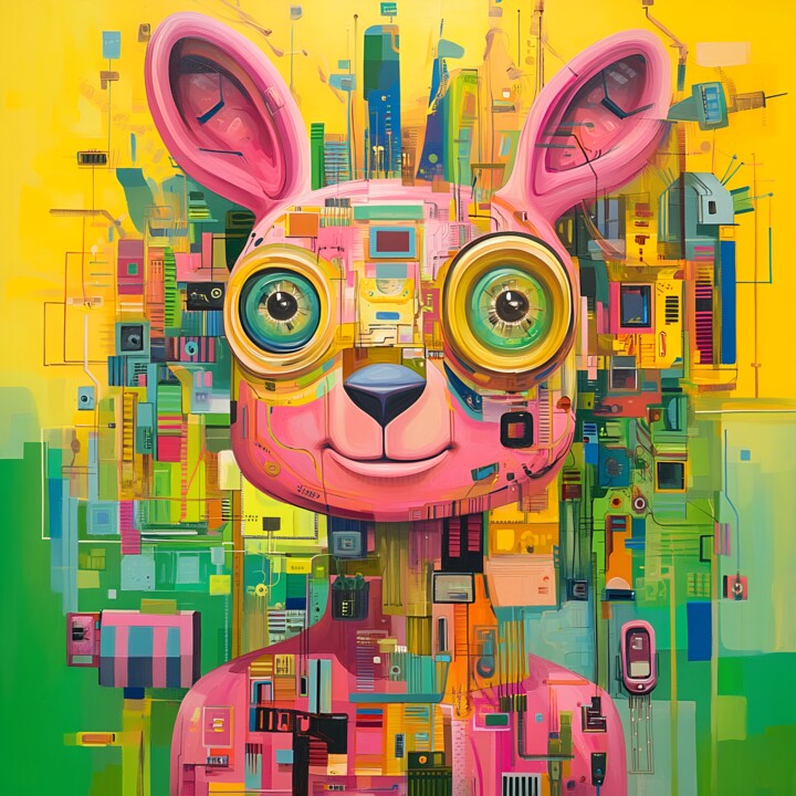 Glitch Bunny in the Bright City 数字艺术
