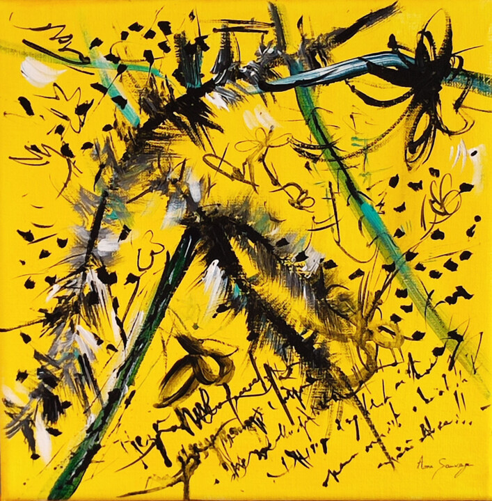 Painting titled "Haïku solaire - tab…" by Âme Sauvage, Original Artwork, Acrylic Mounted on Wood Stretcher frame