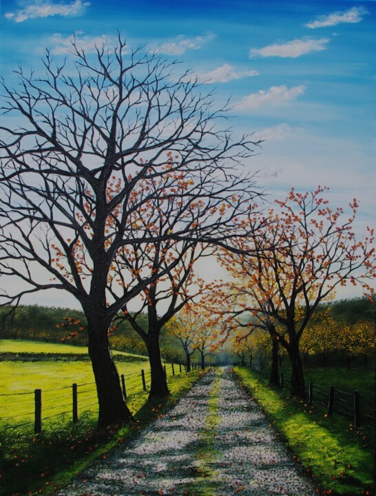 Peinture intitulée "End Of Autumn" par Hazel Thomson, Œuvre d'art originale, Huile Monté sur Châssis en bois