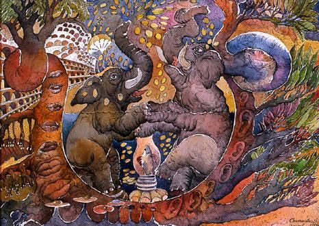Drawing titled "Elephants an money" by Sergei Chernenko, Original Artwork