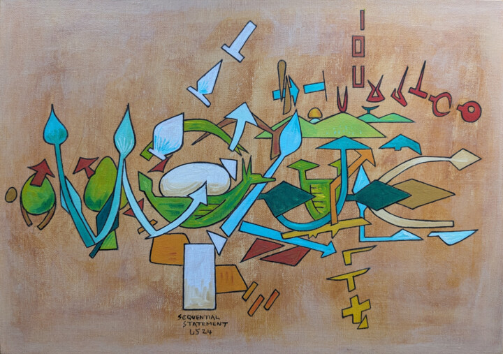 Painting titled "Sequential Statement" by Gerald Shepherd F.F.P.S., Original Artwork, Oil Mounted on Wood Panel