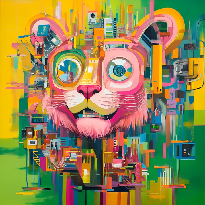 Cyberlion in Technicolor Dreamscape 数字艺术