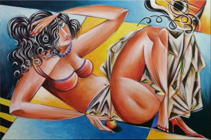 Woman Chillout #M280 绘画, 15.8x23.6 in