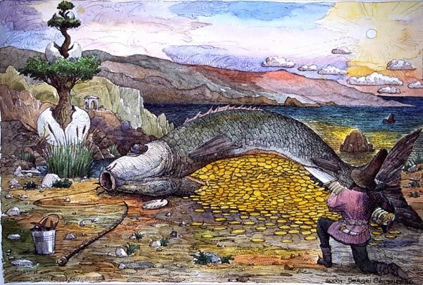 Drawing titled "After fishing" by Sergei Chernenko, Original Artwork