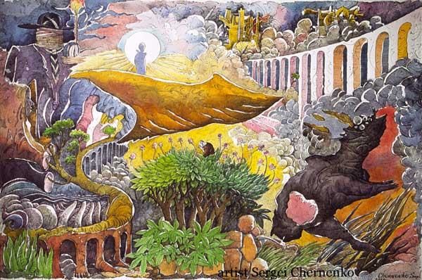 Drawing titled "The island" by Sergei Chernenko, Original Artwork