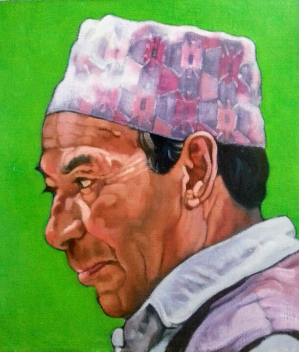 Man with a Topi on 绘画, 20.9x17.9 in