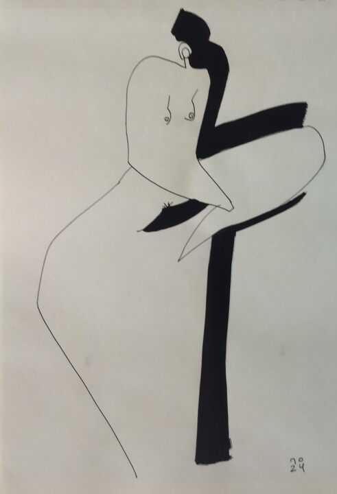Nude on the chair 绘画, 11.4x8.3 in