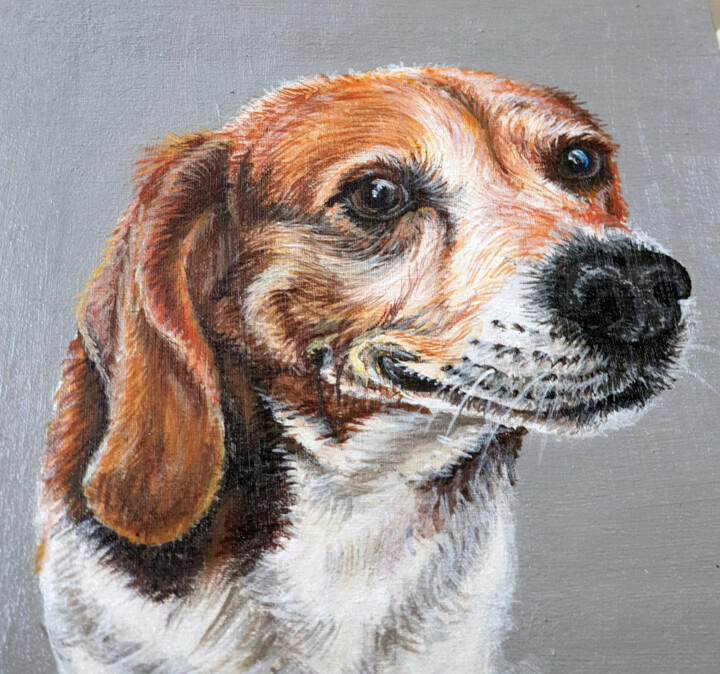 beagle. Portrait of a beagle. 绘画, 3.9x3.9 in