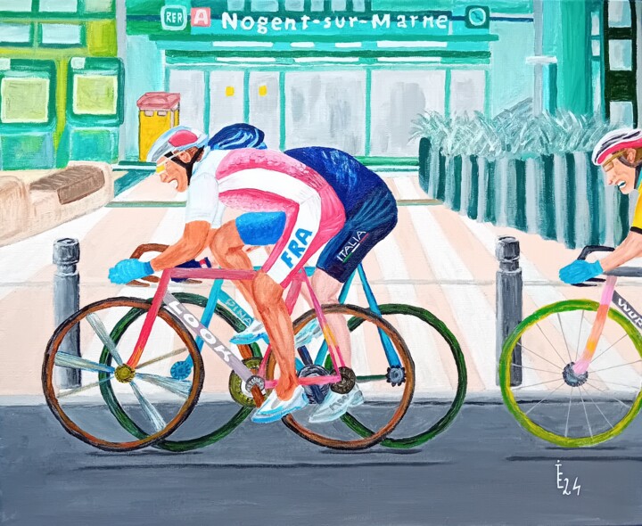 Course cycliste à Nogent-sur-Marne 绘画, 19.7x24 in