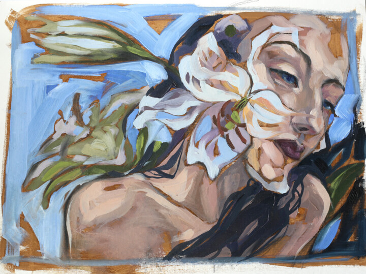 Look for the light within yourself. A woman with lilies-2 绘画, 11.8x16.5 in