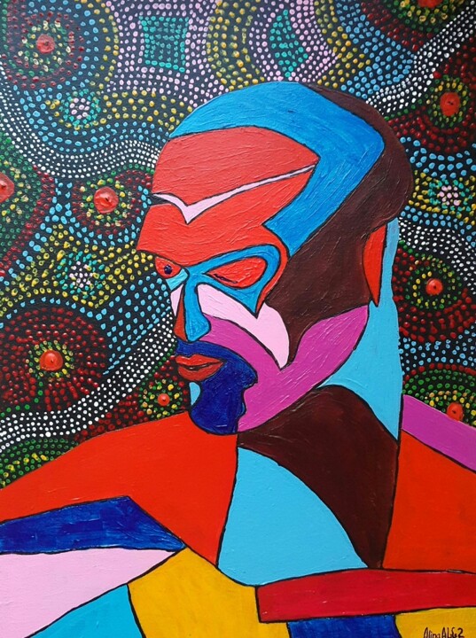 Painting titled "Husband 1" by Alina Nilova, Original Artwork, Acrylic Mounted on Cardboard