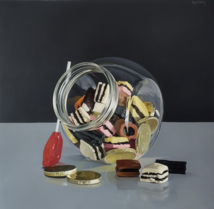 Painting titled "Una dulce tentación" by Miguel Nuñez, Original Artwork, Oil