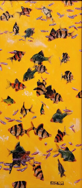 Аквариумные рыбки барбусы и неоны 绘画, 31.5x12.6 in