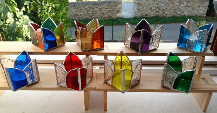 Sculpture intitulée "Photophores "Tulipe…" par Renaud Angerville-Langlois, Œuvre d'art originale, Verre