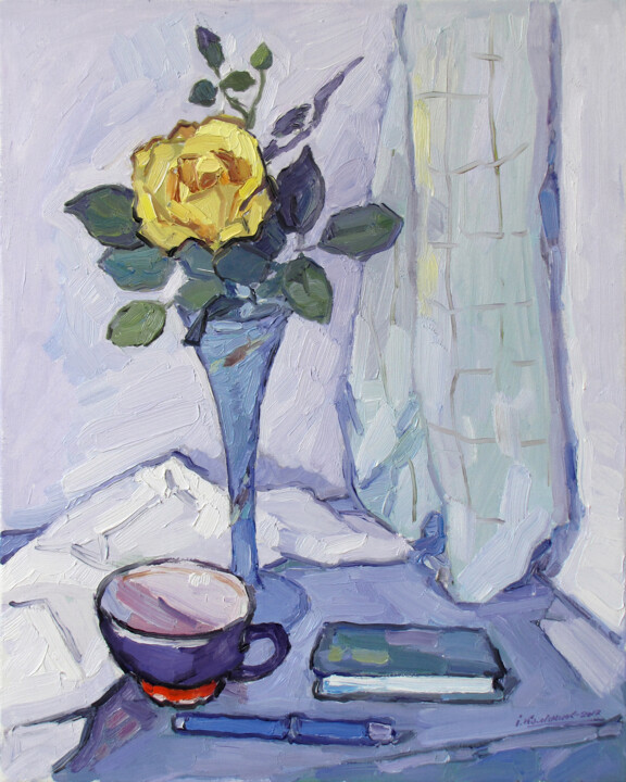 Still Life with Yellow Rose Painting, 19.7x15.8 in