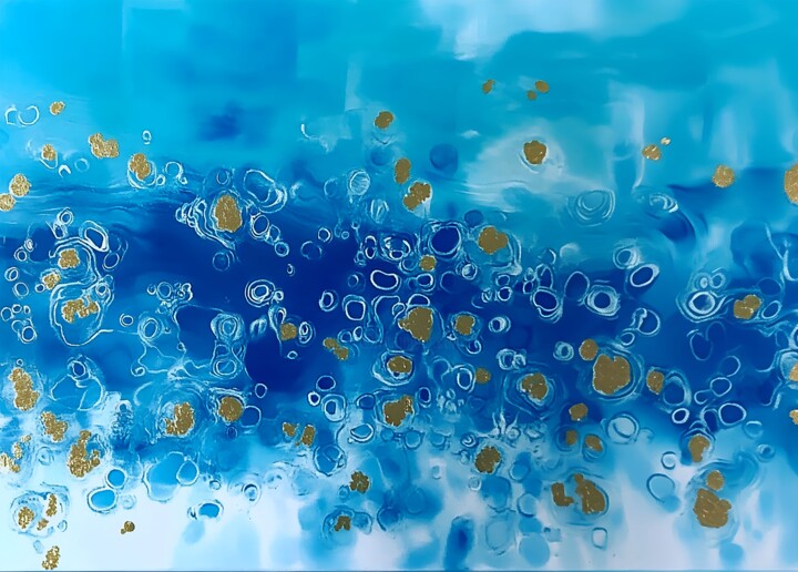 Limited Edition Abstract Blue Water Art Sea-Inspired Art Printmaking, 19.7x27.6 in