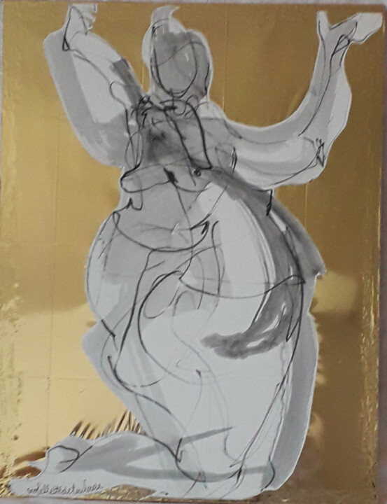 제목이 "Nu féminin ou danse…"인 그림 Violettedetoulouse로, 원작, 연필 목재 패널에 장착됨