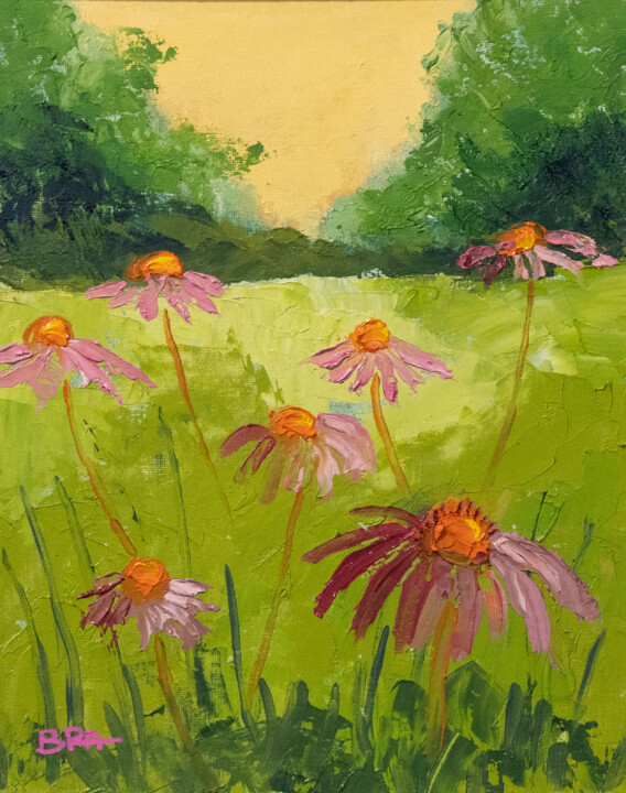 Peinture à l'huile encadrée, fleurs sauvages. Painting, 11.8x9.5 in