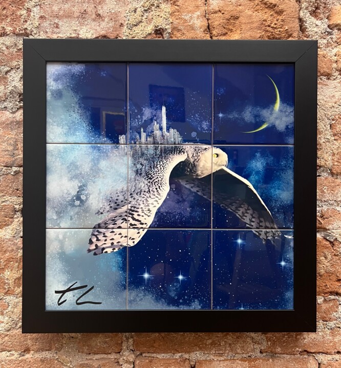 Painting titled "METROPIA" by Tiler, Original Artwork, Digital Painting Mounted on Wood Panel